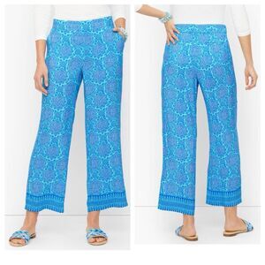 NWT Talbots Wide Leg Crop Pants in Blue Paisley Medallion size medium